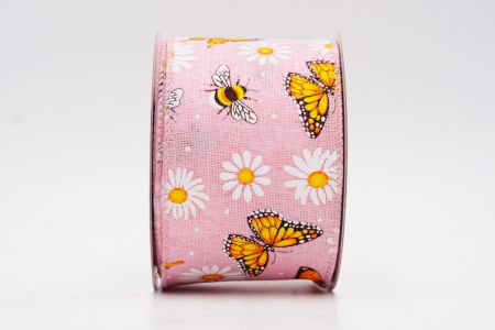Весняний квітковий колекційний стрічка з бджолами_KF7566GC-5-5_рожевий
